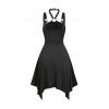 Robe Corset Asymétrique Rose Gothique Ligne A en O à Lacets - Noir M