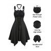 Robe Corset Asymétrique Rose Gothique Ligne A en O à Lacets - Noir M