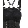 Robe Corset Asymétrique Rose Gothique Ligne A en O à Lacets - Noir M