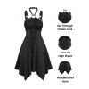 Corset Style Gothic Asymetrical A Line Dress Lace-up Rose Lace Insert O Ring Halter Dress - BLACK XXL