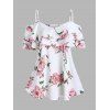 T-shirt D'Eté à Imprimé Fleur Epaule Dénudée à Manches Courtes à Volants - Blanc XL