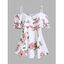 T-shirt D'Eté à Imprimé Fleur Epaule Dénudée à Manches Courtes à Volants - Blanc XL