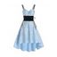 Elegant Party Dress Embroidered Leaf Floral Mesh Overlay Lace Up High Waist High Low Midi Prom Dress - LIGHT BLUE L