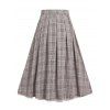 Cold Shoulder Crossover Ruffle Wrap Top And Plaid Print Flare Skirt Two Piece Set - LIGHT COFFEE XXL