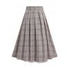 Cold Shoulder Crossover Ruffle Wrap Top And Plaid Print Flare Skirt Two Piece Set - LIGHT COFFEE XXL