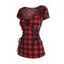 Corset Lace Up T Shirt Sweetheart Neck Plaid Checkerboard Tee - RED XL