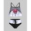 Maillot de Bain Tankini Matelassé en Blocs de Couleurs Rose Print - Noir XL