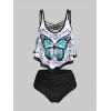 Maillot de Bain Tankini Gothique Gainant Croisé à Imprimé Papillon à Volants - Noir XL