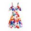 Summer Flower Printed Cold Shoulder High Waist A line Mini Dress - multicolor A L