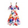 Robe d'Eté à Imprimé Fleur à Epaule Dénudée à Taille Haute en Ligne A - Blanc 2XL