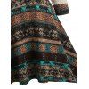 Knitted Tribal Print Cold Shoulder High Low Dress - PUCE M
