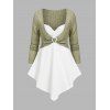 Tricot Côtelé à Ourlet Pointu Faux Deux Pièces - Vert clair XXXL