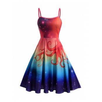 

Octopus Print Cami Dress Adjustable Spaghetti Strap Midi Dress, Multicolor