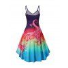Octopus Print Cami Dress Adjustable Spaghetti Strap High Low Midi Dress - multicolor XXL