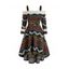 Robe Tribale Imprimée Haute Basse à Epaule Ouverte - Brun Foncé XL