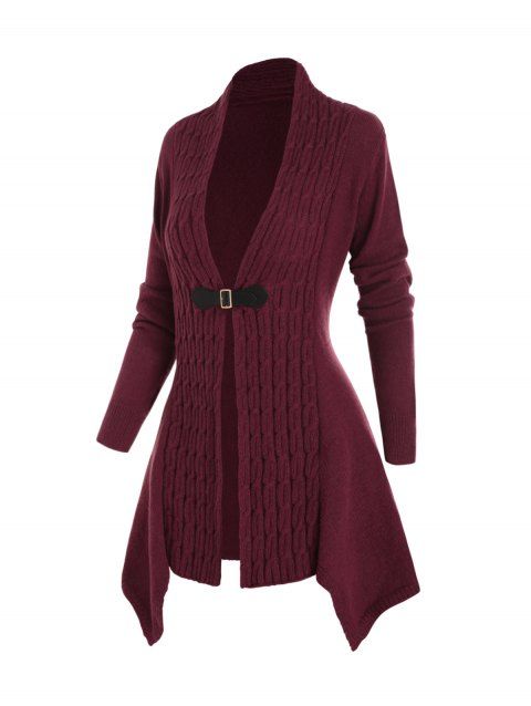 Cardigan Asymétrique Bouclé Ouvert en Avant en Tricot à Câble