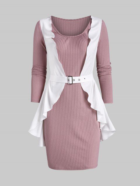 Ruffle Detail Ribbed Twofer Bodycon Dress