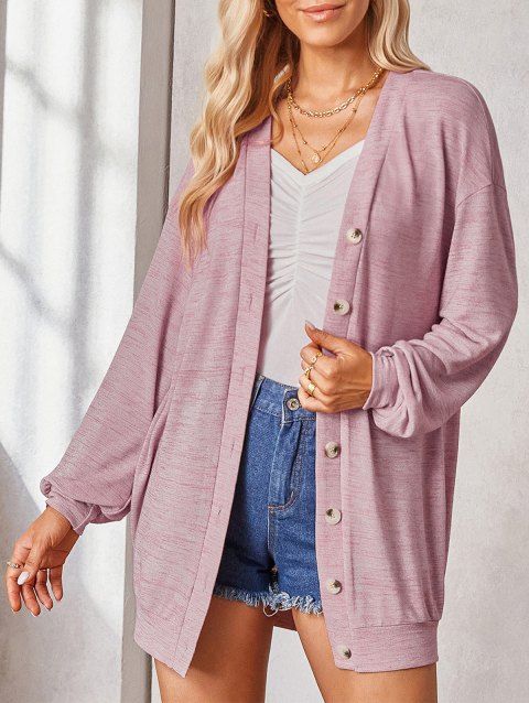Heathered Long Knit Cardigan Button Up Long Sleeve Casual Cardigan