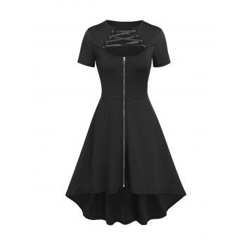 

Gothic Cutout Crisscross High Low Midi Dress, Black