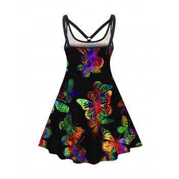 Plus Size Colorful Butterfly Print Tank Dress A Line Casual Mini Dress