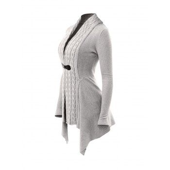 

Cable Knit Buckle Asymmetrical Cardigan, Light gray