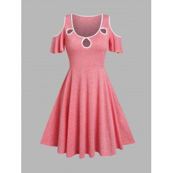 

Cold Shoulder Mini Dress Cut Out Heathered Dress Short Sleeve A Line Dress, Red