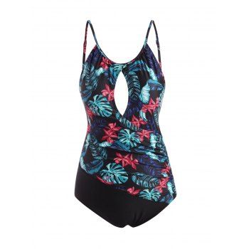 

Tropical Print Cutout Surplice One-piece Swimsuit, Multicolor