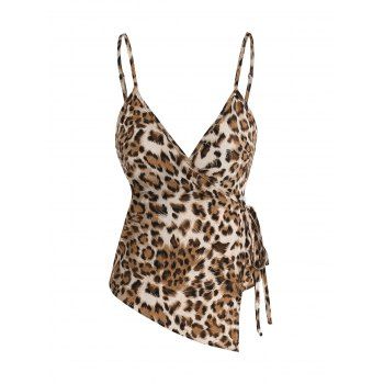 

Leopard Print Asymmetrical Wrap Cami Top, Coffee