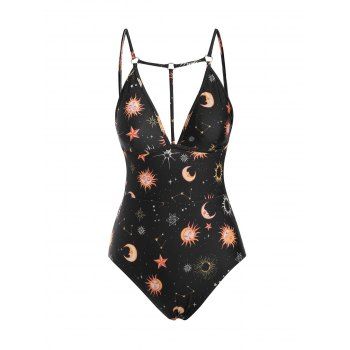 

O-ring Strappy Sun star and Moon One-piece Swimsuit, Black
