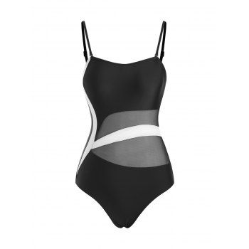 

Mesh Panel Colorblock One-piece Swimsuit, Black