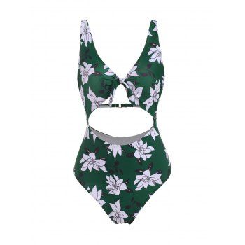 

Tummy Control Monokini One-piece Swimsuit Floral Knot Cutout One-piece Swimsuit, Deep green