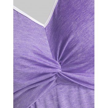 

Contrast Colorblock Tank Top Twist Front Pointed Hem Casual Tank Top, Purple