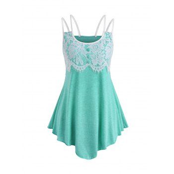 

Eyelash Lace Insert Dual Strap Asymmetrical Tank Top, Light green