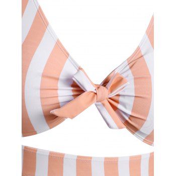 

Vacation Tankini Swimwear Striped Floral Print Swimsuit Bowknot Lace-up Crisscross Cut Out Beach Bathing Suit, Light salmon