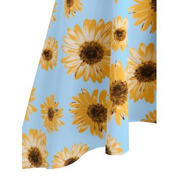 Vacation Sunflower Print Sundress Spaghetti Strap Summer High Low A Line Dress