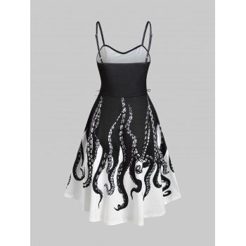 

Summer Cute High Low Lace Up Octopus Print Mini Dress, Black