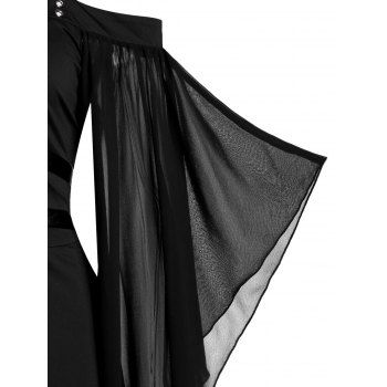

Vintage Harness Flare Sleeve Cold Shoulder Chiffon Dress, Black