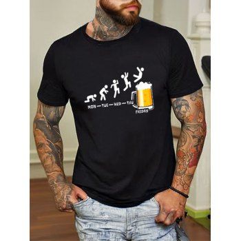 

Beer Print T Shirt Cotton Round Neck Short Sleeve Tee, White