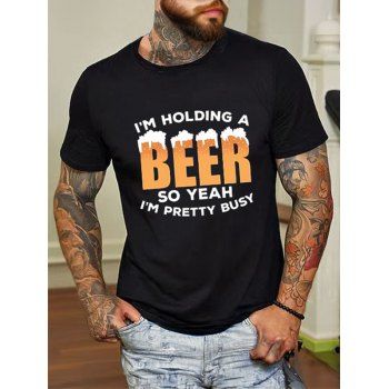 

Slogan Print T Shirt 100% Cotton Round Neck Short Sleeve Casual Top, Black
