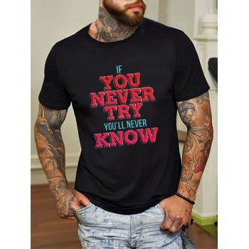 

Slogan Print T Shirt Round Neck Short Sleeve Casual Top, Black