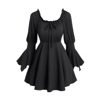 

Multi-way Ruffles Flare Sleeve Top Solid Color Tie Knot Empire Waist Top, Black