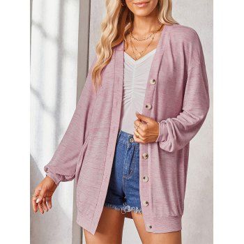 

Heathered Long Knit Cardigan Button Up Long Sleeve Casual Cardigan, Light pink