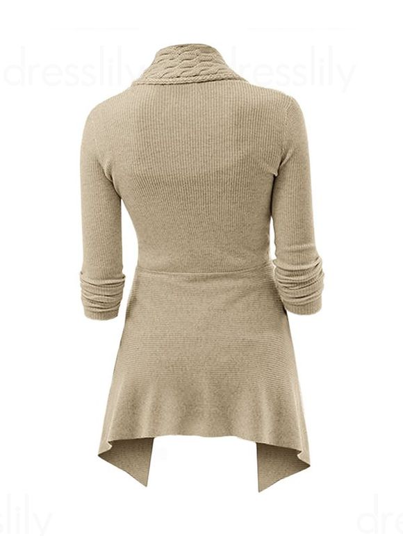 Cardigan Asymétrique Bouclé en Tricot à Câble - Kaki Léger S