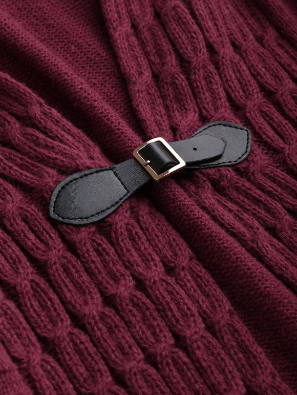 Cardigan Asymétrique Bouclé Ouvert en Avant en Tricot à Câble - Rouge foncé XXXL