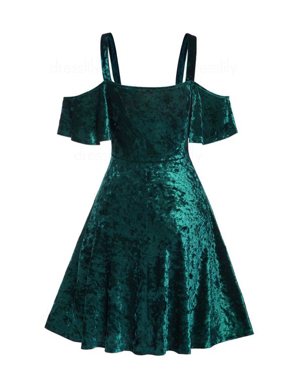 Robe de Soirée à Epaule Dénudée Manches Bouffantes à Taille Empire en Velours à Col Plongeant - Vert profond L