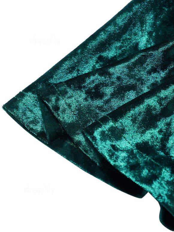 Robe de Soirée à Epaule Dénudée Manches Bouffantes à Taille Empire en Velours à Col Plongeant - Vert profond L