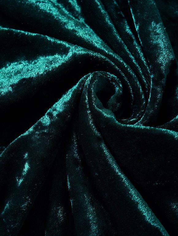 Robe de Soirée à Epaule Dénudée Manches Bouffantes à Taille Empire en Velours à Col Plongeant - Vert profond L