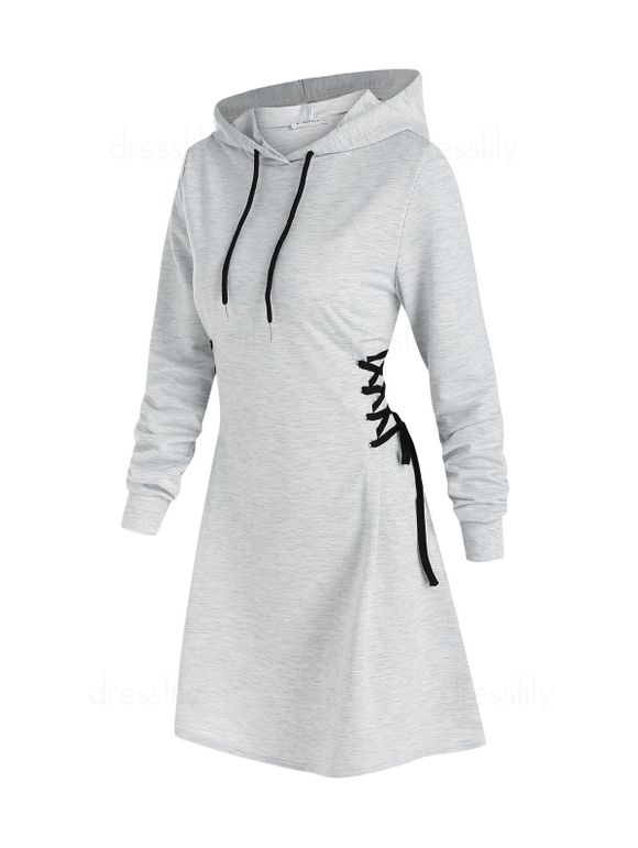 Mini Robe à Capuche à Lacets et Cordon de Serrage - Gris Clair 3XL