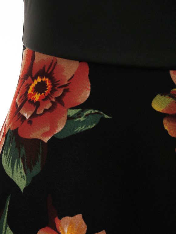 Robe Ligne A Motif Floral avec Nœud Papillon - Noir 3XL