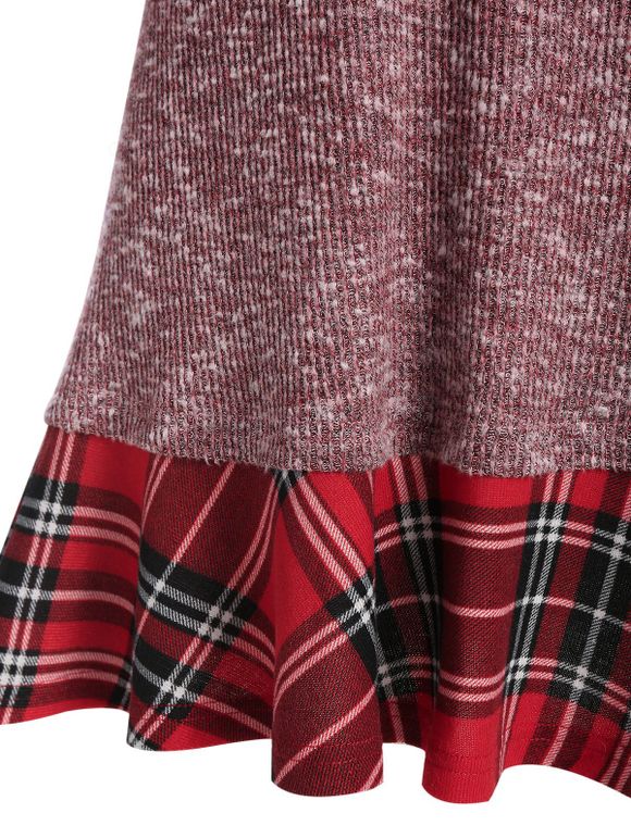 Tricot Chiné à Carreaux Inséré à Lacets au Dos - Rouge à Lèvres Rose 2XL